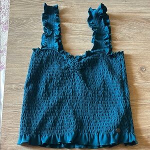 Roxy Teal Smocked Ruffle Tank Top